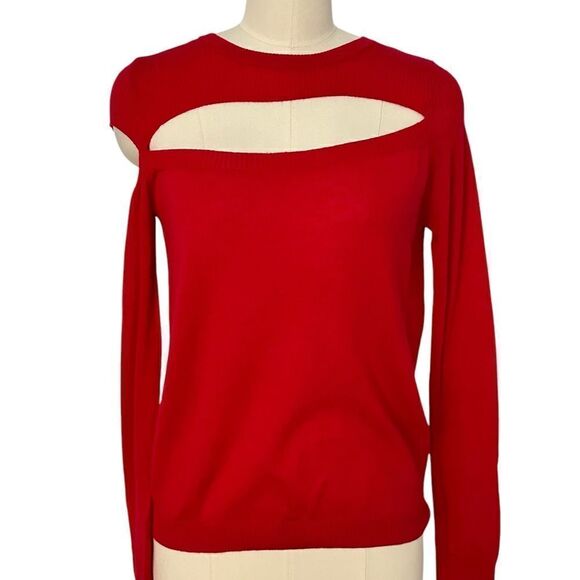 Michelle Mason Red Merino Wool Asymmetrical Cut Out Sweater | Size S - Picture 3 of 10